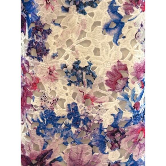 Gorgeous Tahari Floral Lace Overlay White & Purple Sheath Trapeze Dress – 6P - Picture 3 of 9